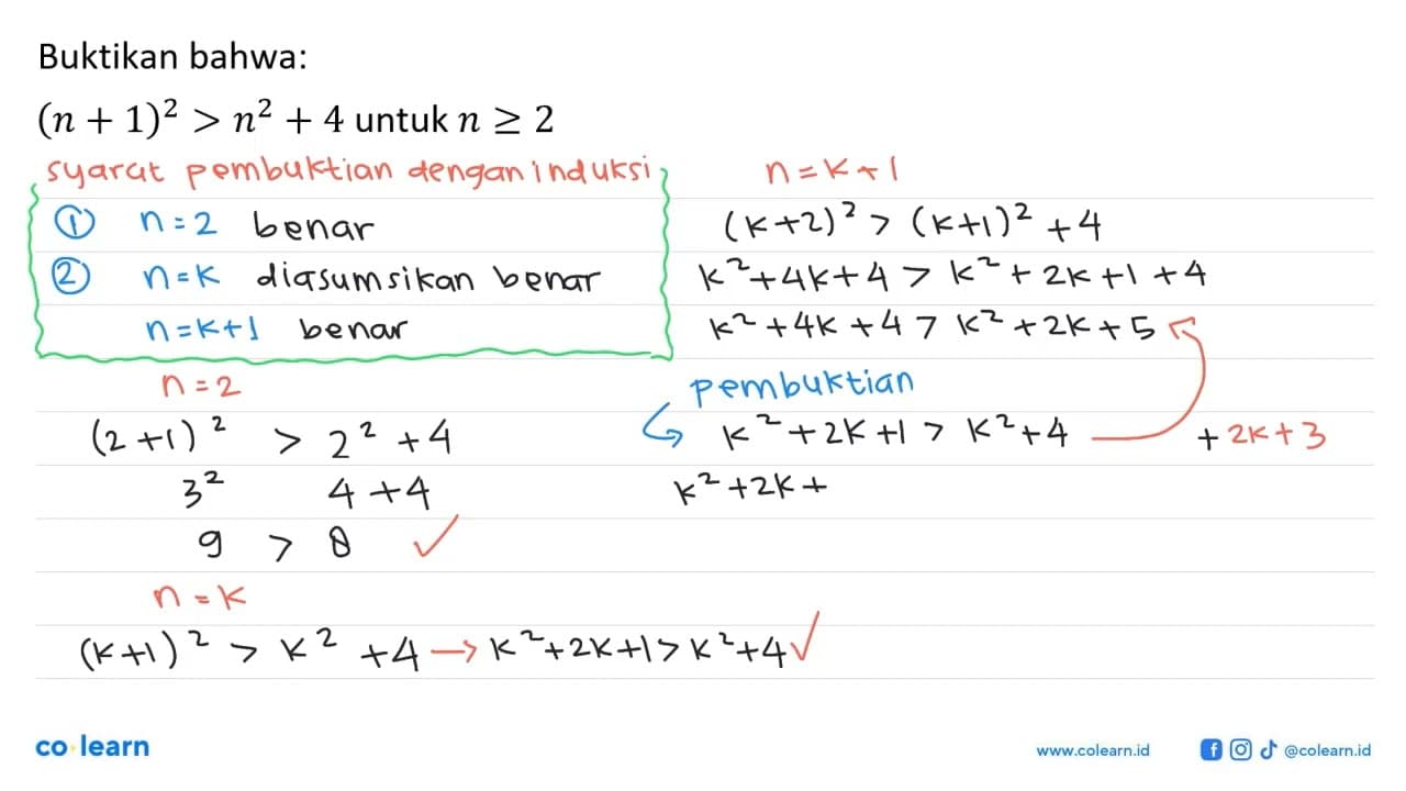 Buktikan bahwa: (n+1)^2>n^2+4 untuk n>=2