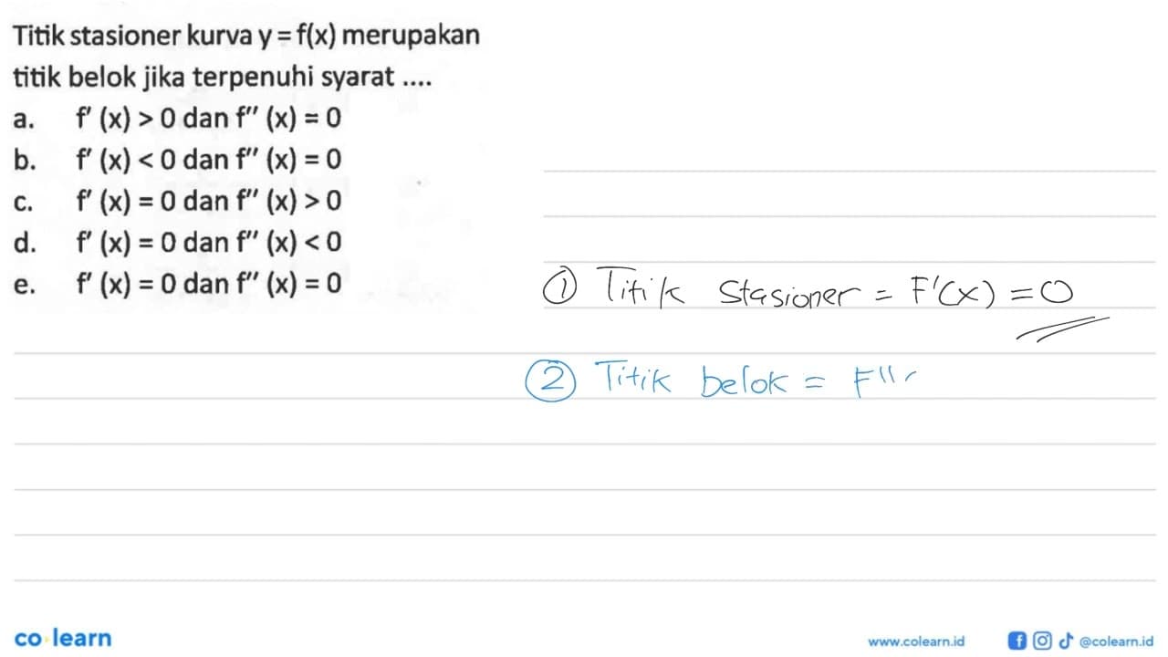 Titik stasioner kurva y=f(x) merupakan titik belok jika