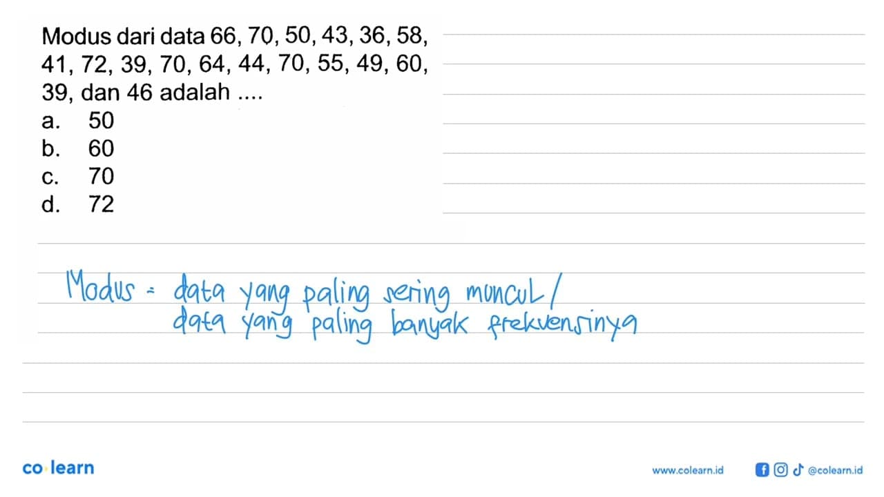 Modus dari data 66,70,50,43,36,58,