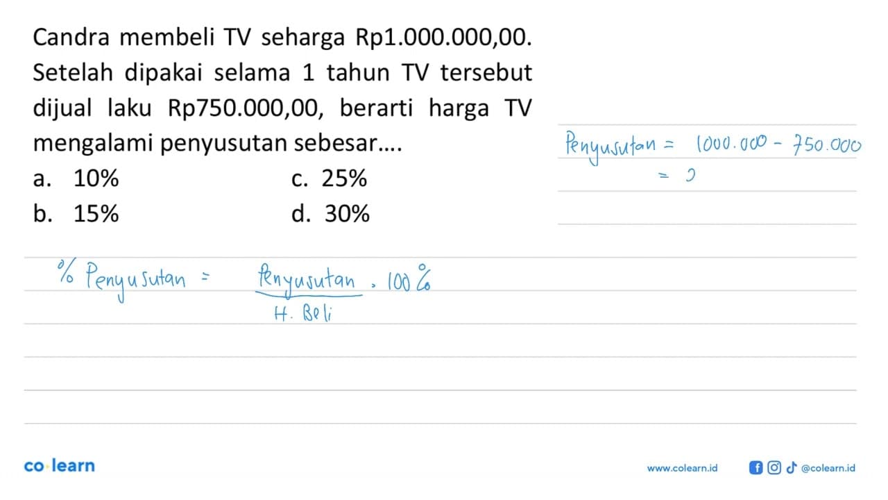 Candra membeli TV seharga Rp1.000.000,00. Setelah dipakai