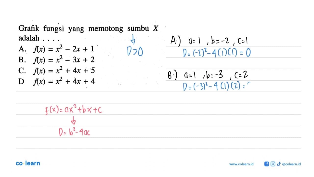 Gfafik fungsi yang memotong sumbu X adalah . . . . A. f(x)