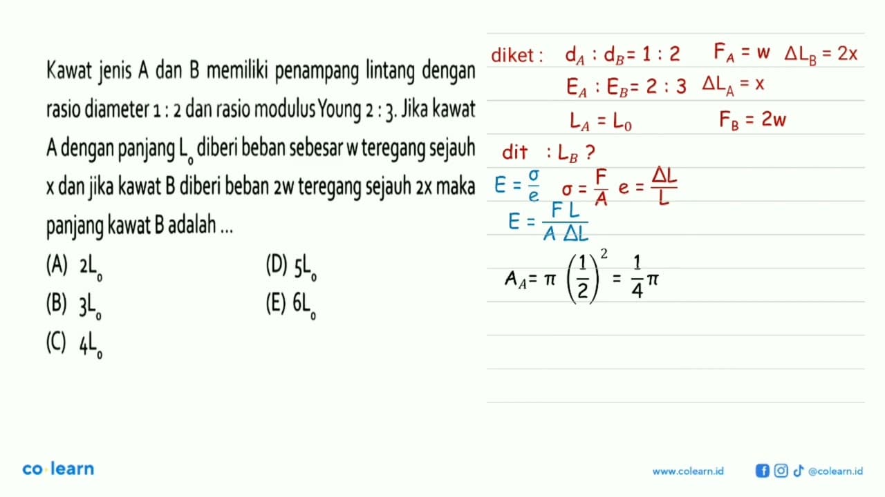 Kawat jenis A dan B memiliki penampang lintang dengan rasio