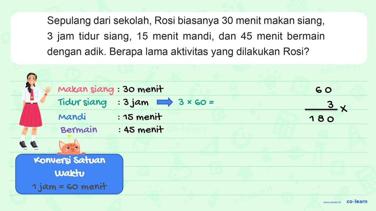 Sepulang dari sekolah, Rosi biasanya 30 menit makan siang,