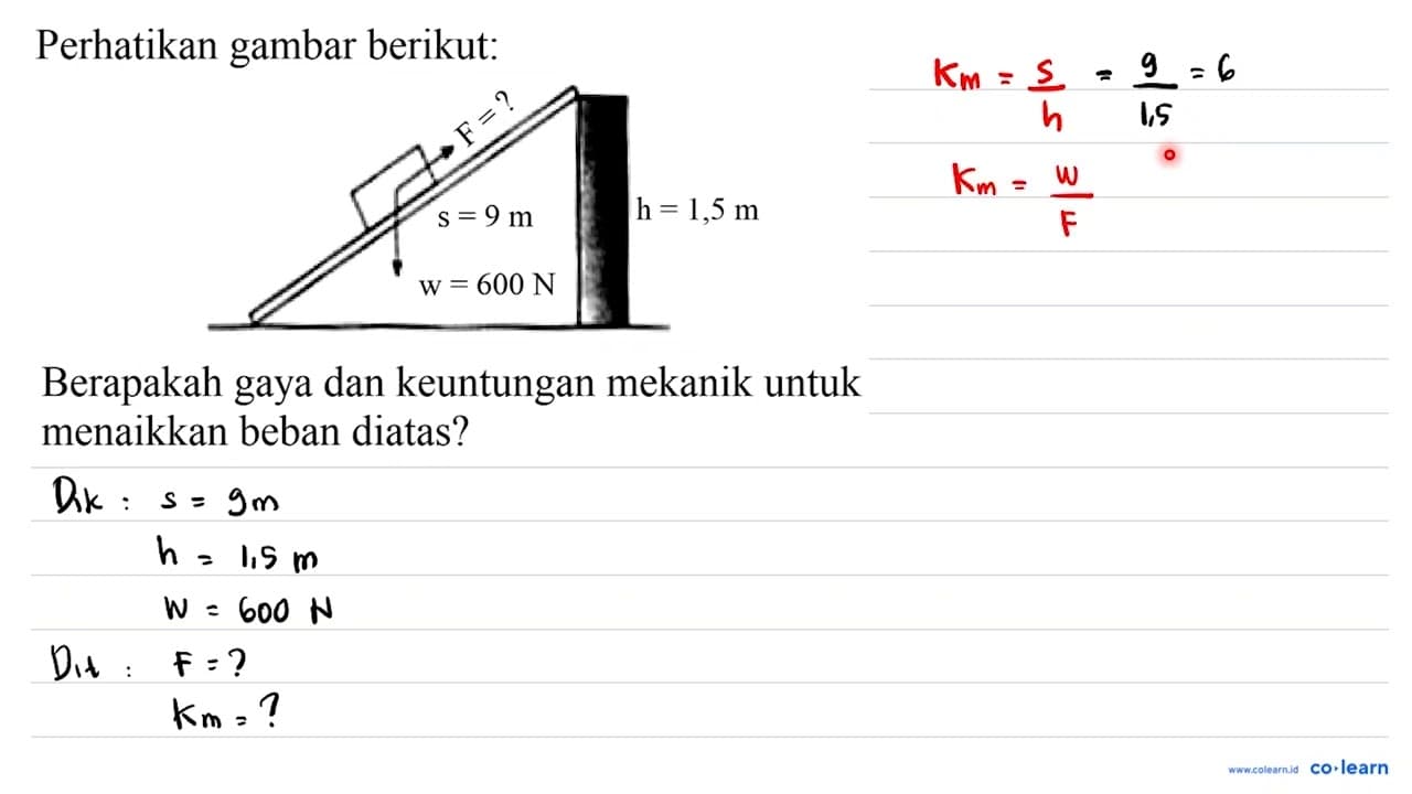 Perhatikan gambar berikut: Berapakah gaya dan keuntungan