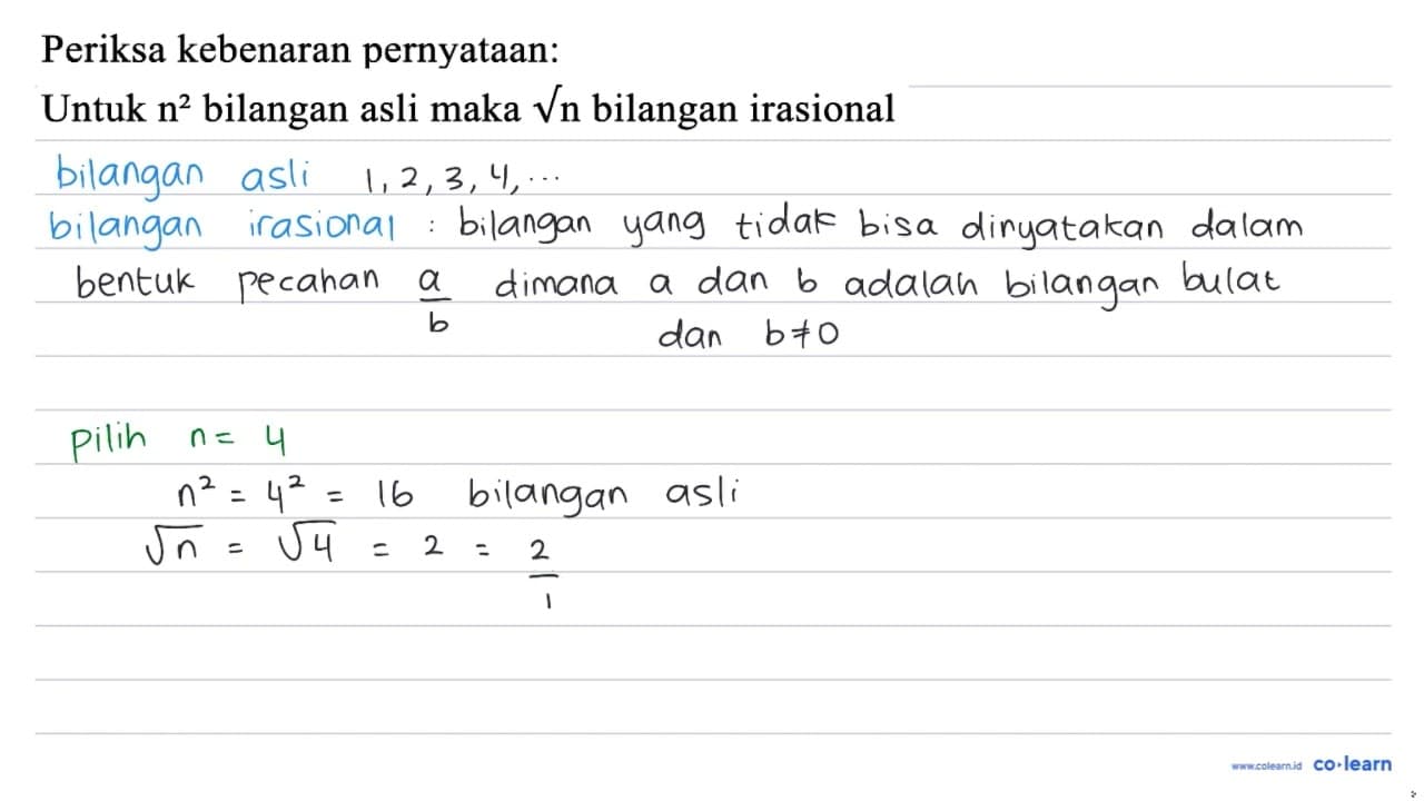 Periksa kebenaran pernyataan: Untuk n^(2) bilangan asli