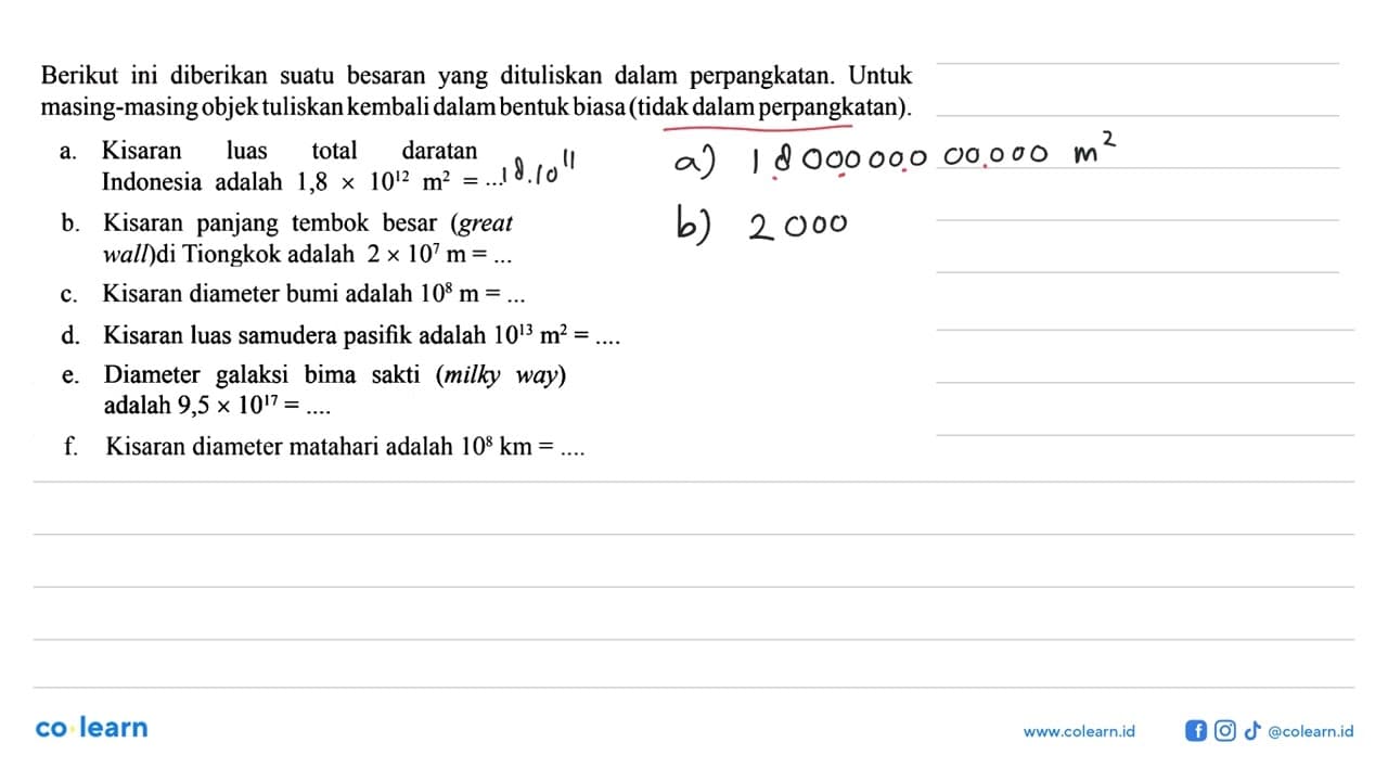 Berikut ini diberikan suatu besaran yang dituliskan dalam