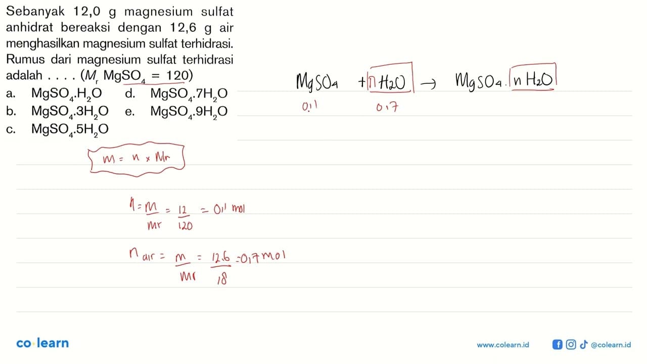 Sebanyak 12,0 g magnesium sulfat anhidrat bereaksi dengan