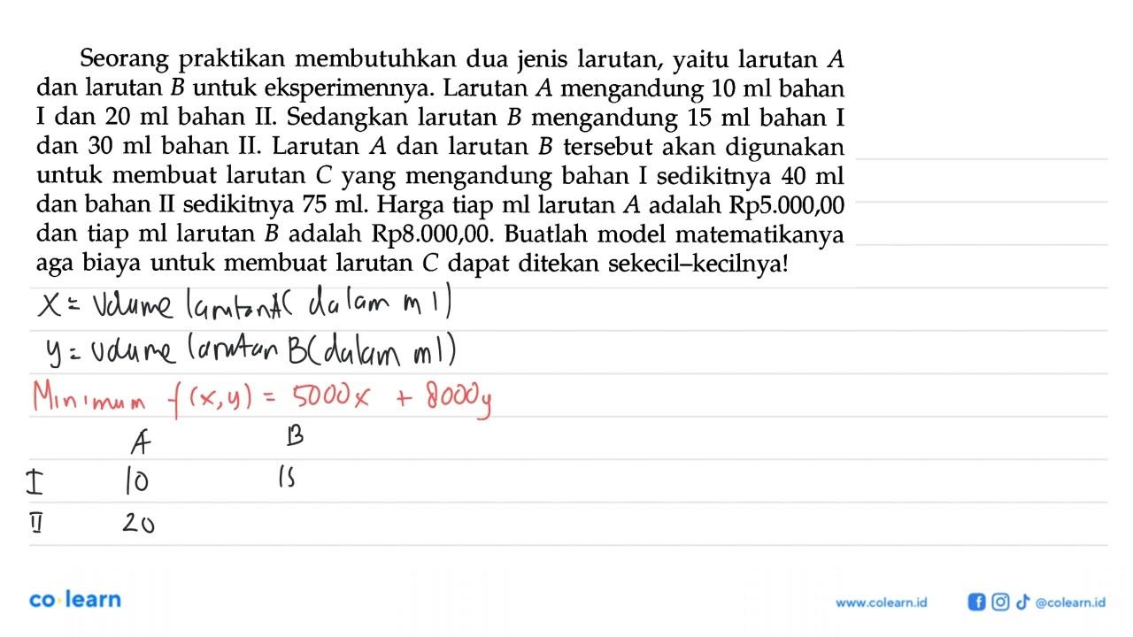 Seorang praktikan membutuhkan dua jenis larutan yaitu