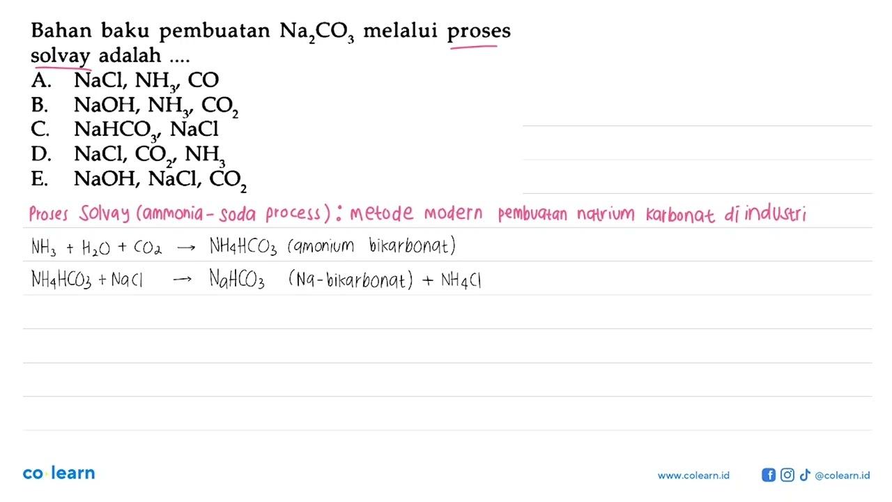 Bahan baku pembuatan NA2CO3 melalui proses solvay