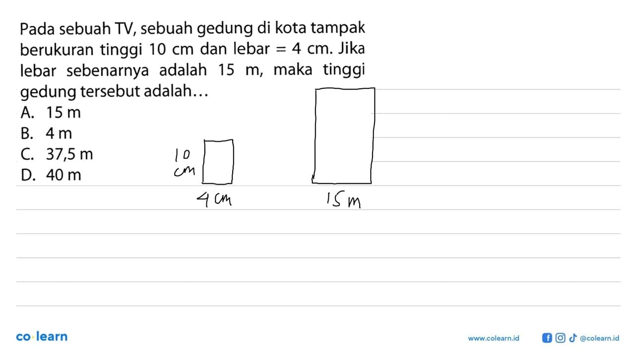 Pada sebuah TV, sebuah gedung di kota tampak berukuran