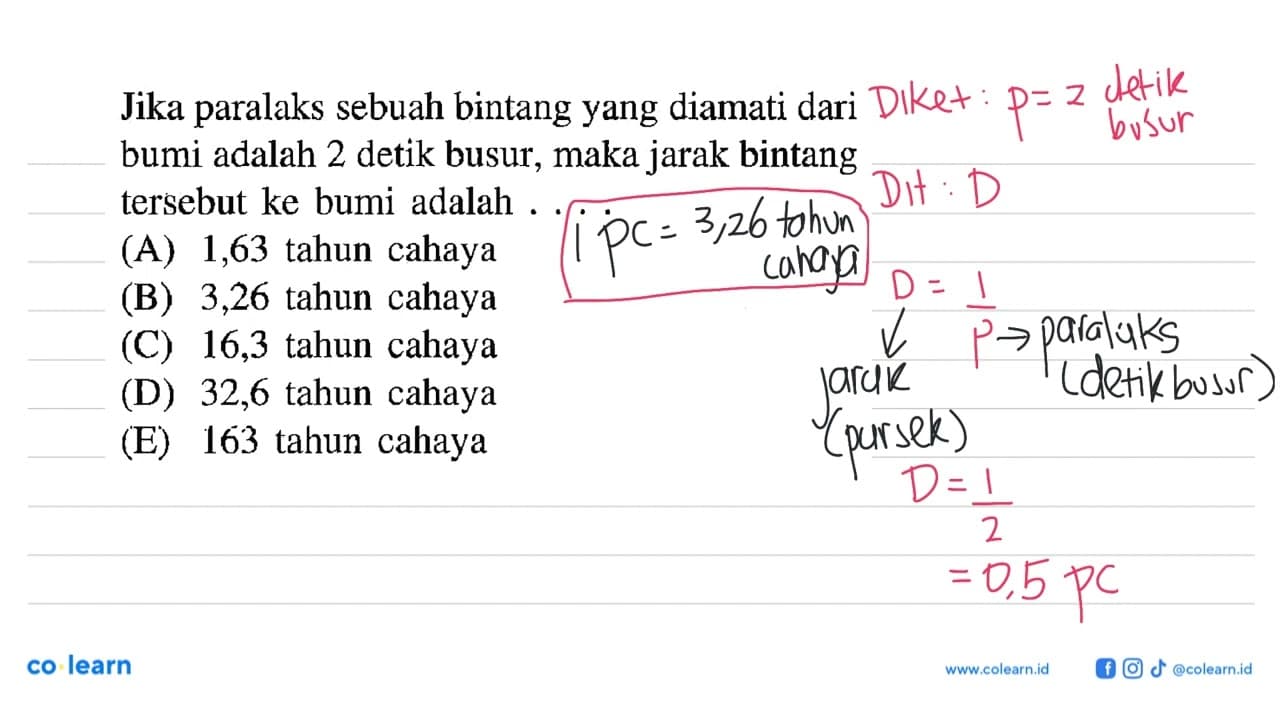 Jika paralaks sebuah bintang yang diamati dari bumi adalah