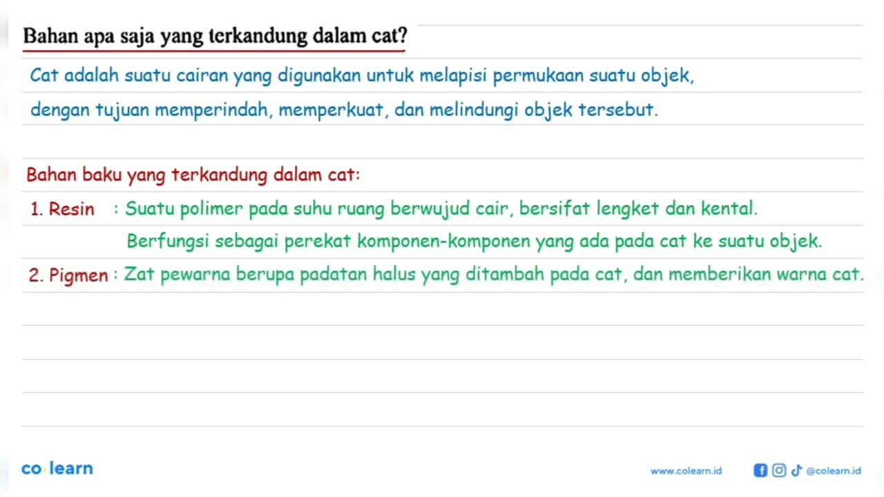 Bahan apa saja yang terkandung dalam cat?