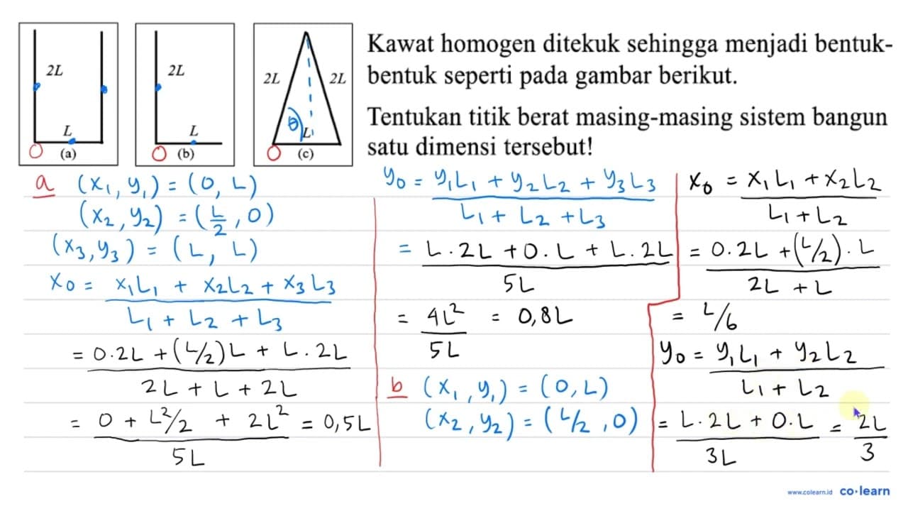 (a) 2L L (b) 2L L (c) 2L 2L L Kawat homogen ditekuk