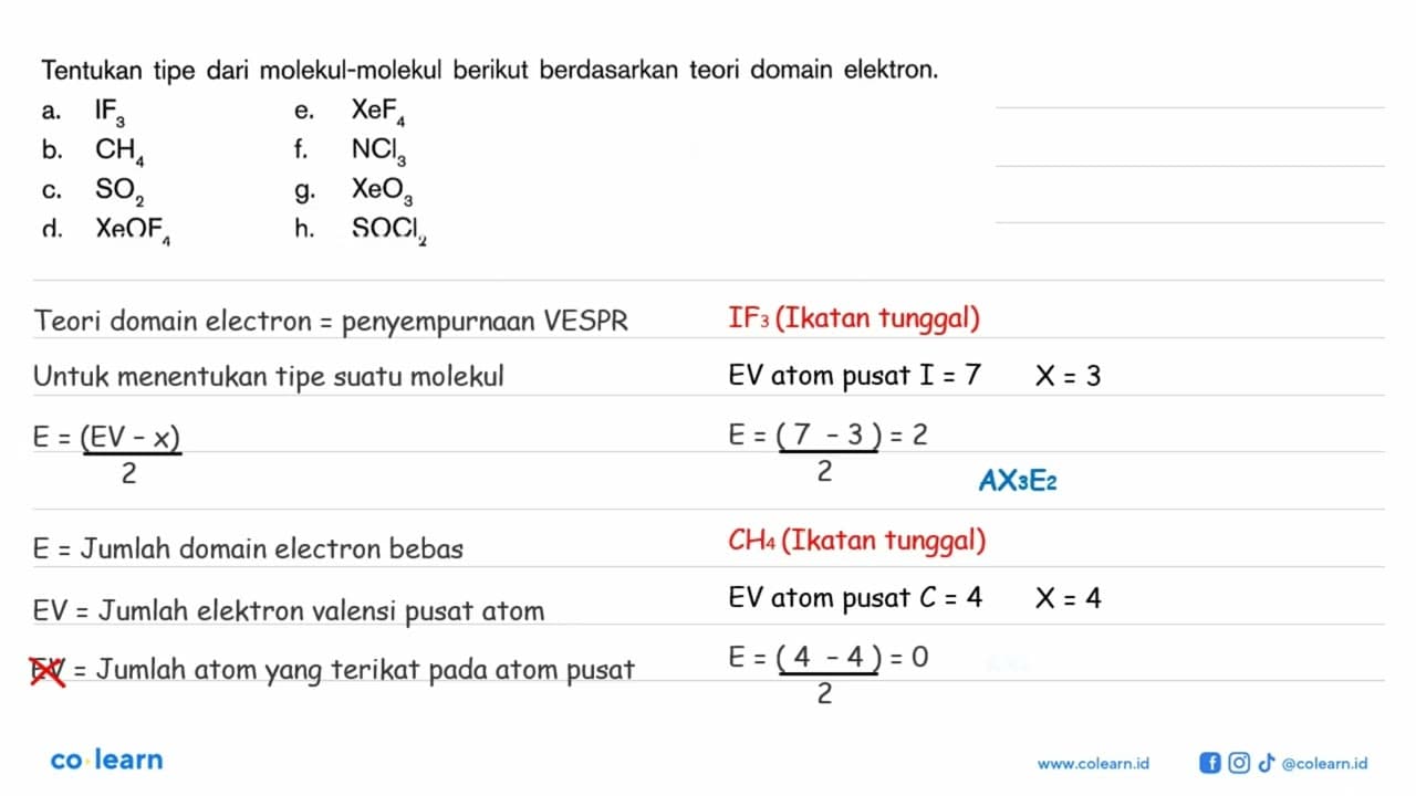 Tentukan tipe dari molekul-molekul berikut berdasarkan