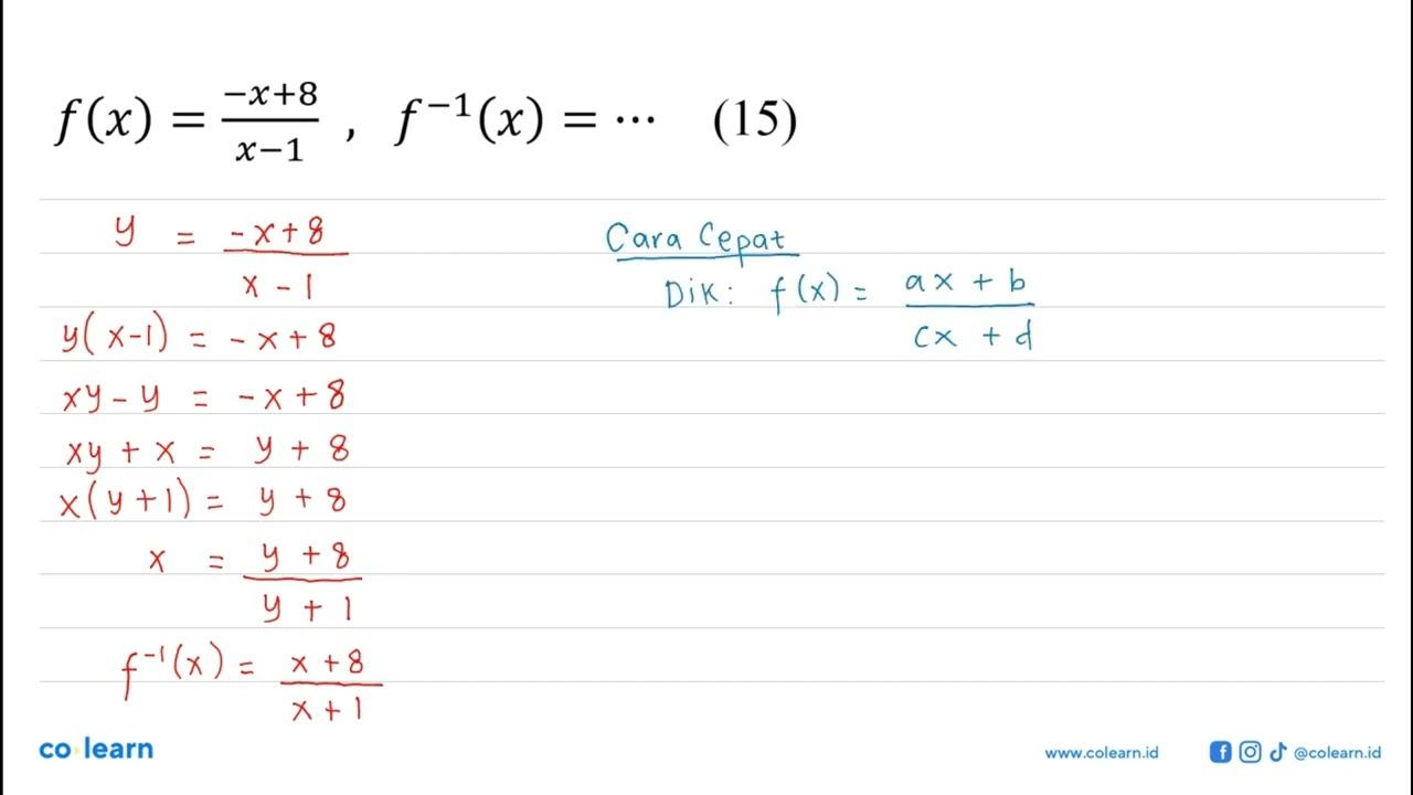 f(x)=-x+8/x-1, f^-1(x)=... (15)