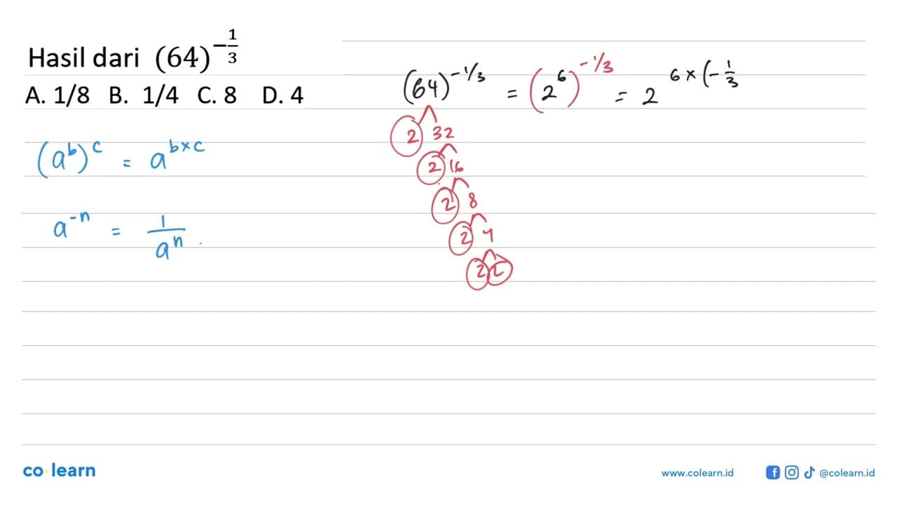 Hasil dari (64)^(-1/3)