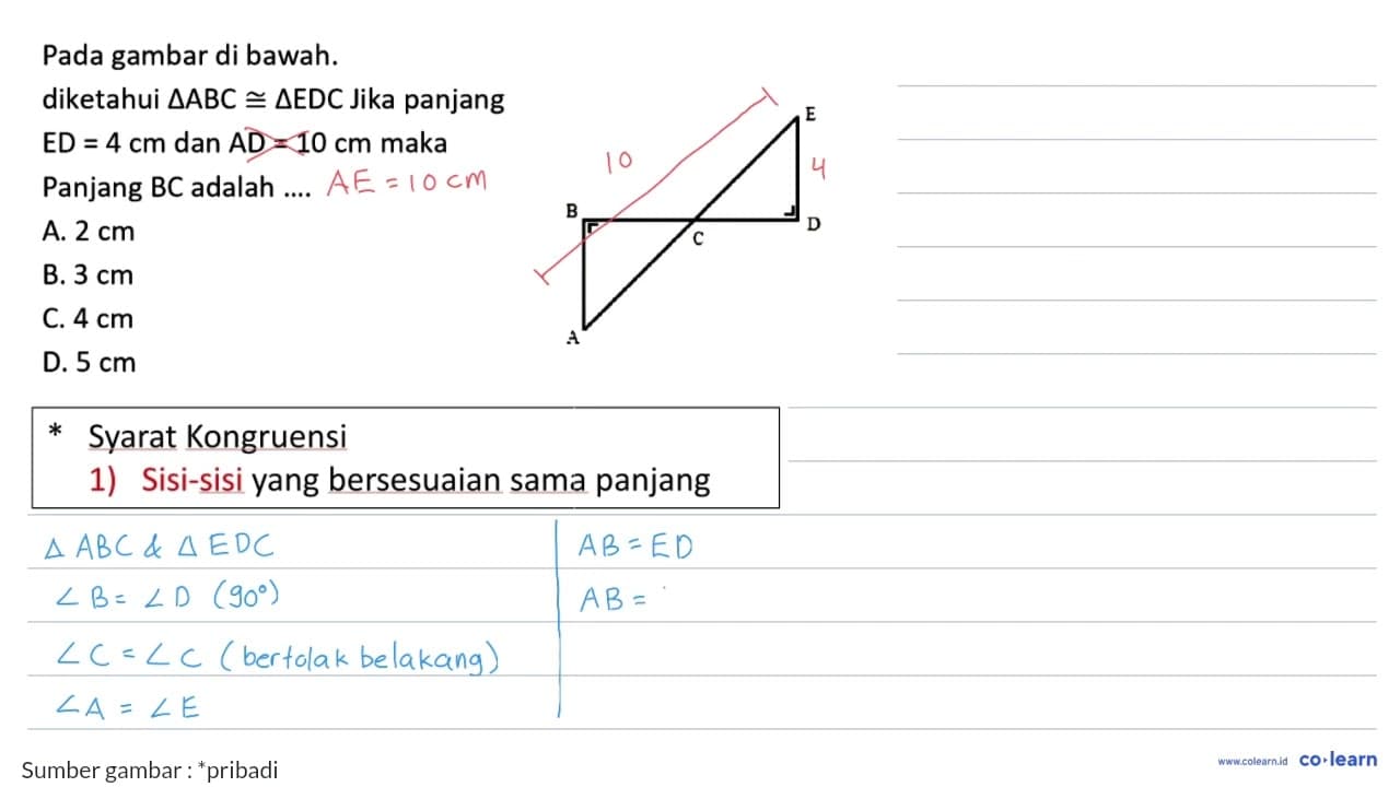 Pada gambar di bawah. diketahui segitiga ABC kongruen