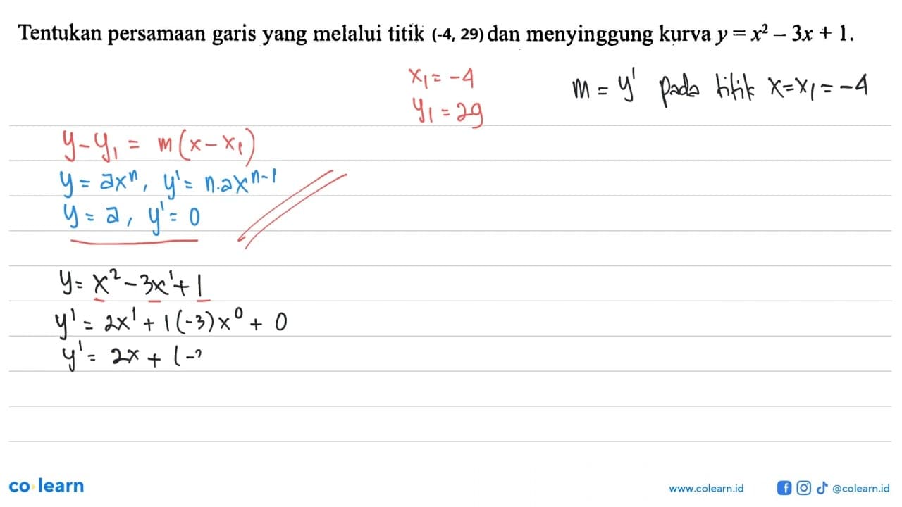 Tentukan persamaan garis yang melalui titik (1,0) dan