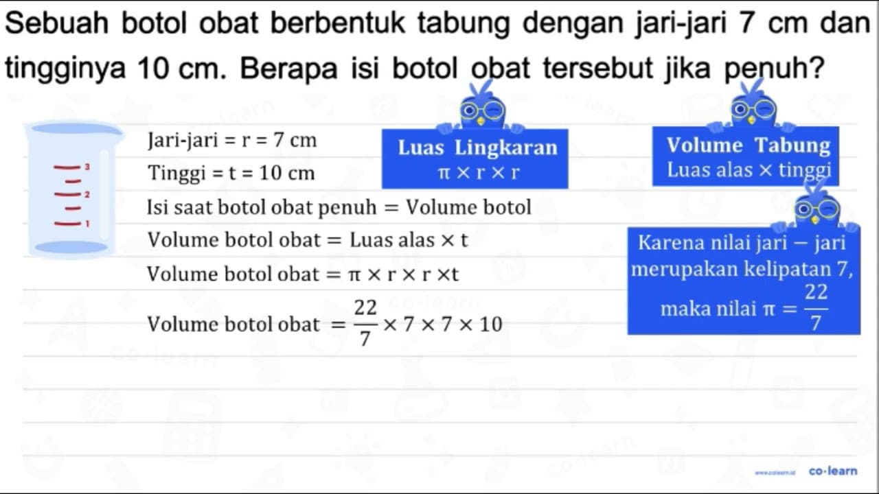 Sebuah botol obat berbentuk tabung dengan jari-jari 7 cm