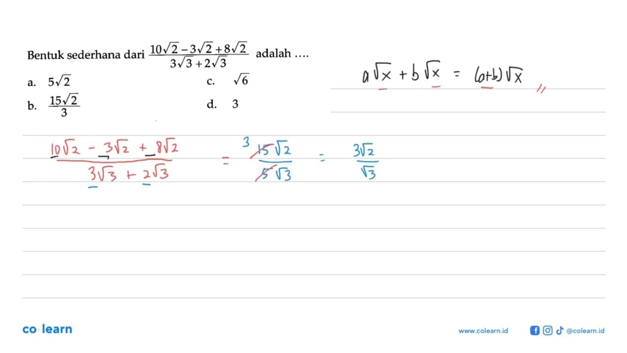 Bentuk sederhana dari (10 akar(2) - 3 akar(2) + 8