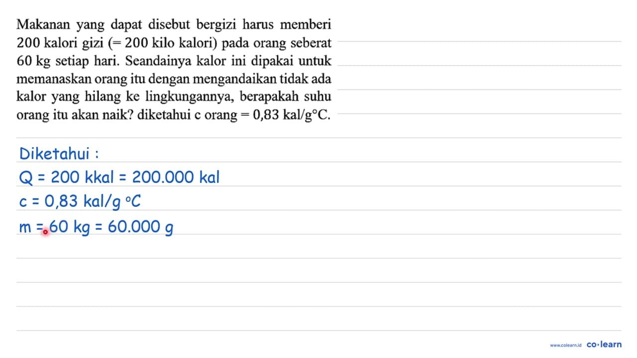 Makanan yang dapat disebut bergizi harus memberi 200 kalori