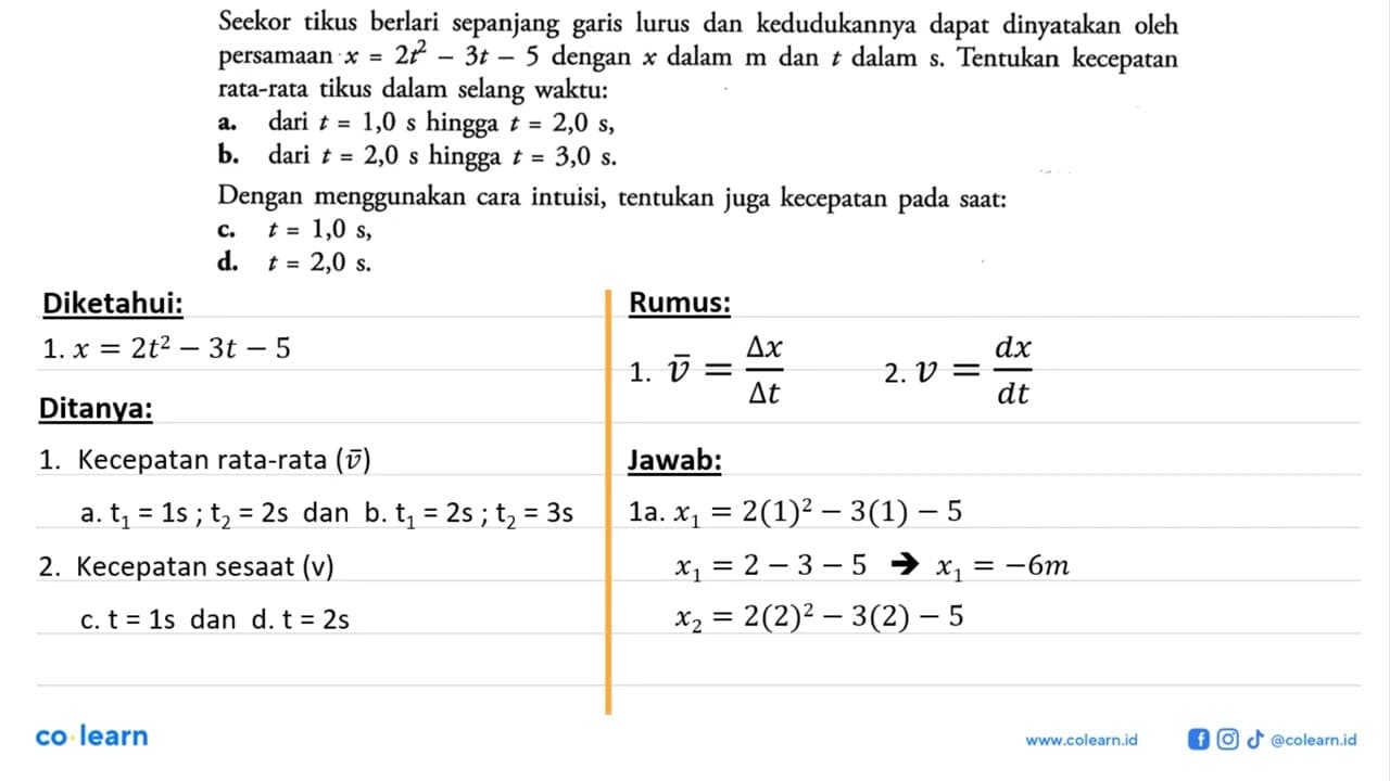 Seekor tikus berlari sepanjang garis lurus dan kedudukannya