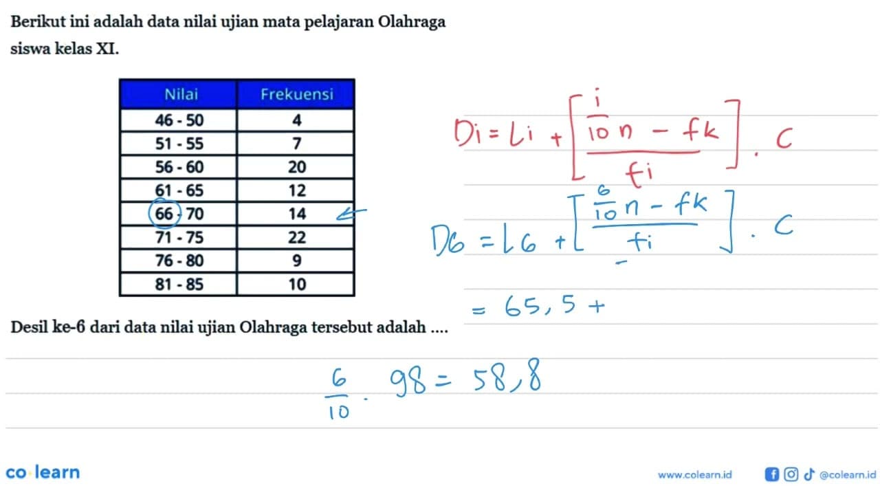 Berikut ini adalah data nilai ujian mata pelajaran Olahraga