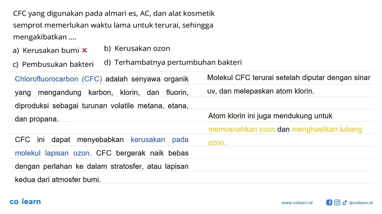 CFC yang digunakan pada lemari es, AC, dan alat kosmetik