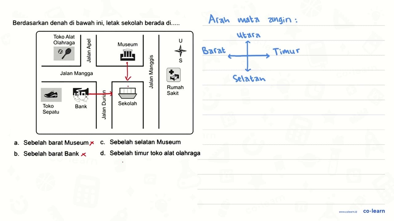 Berdasarkan denah di bawah ini, letak sekolah berada