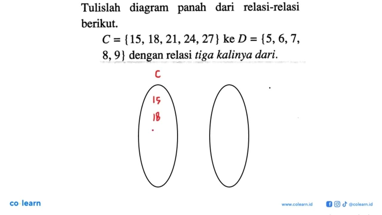 Tulislah diagram panah dari relasi-relasi berikut. C =