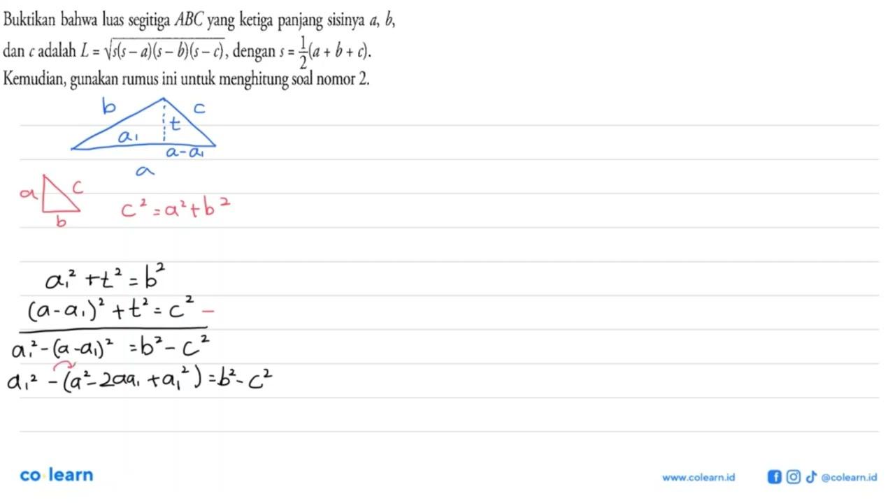 Buktikan bahwa luas segitiga ABC yang ketiga panjang
