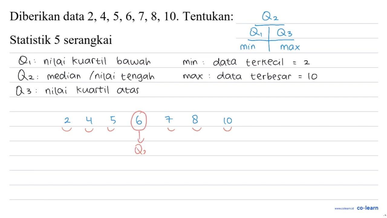 Diberikan data 2,4,5,6,7,8,10 . Tentukan: Statistik 5