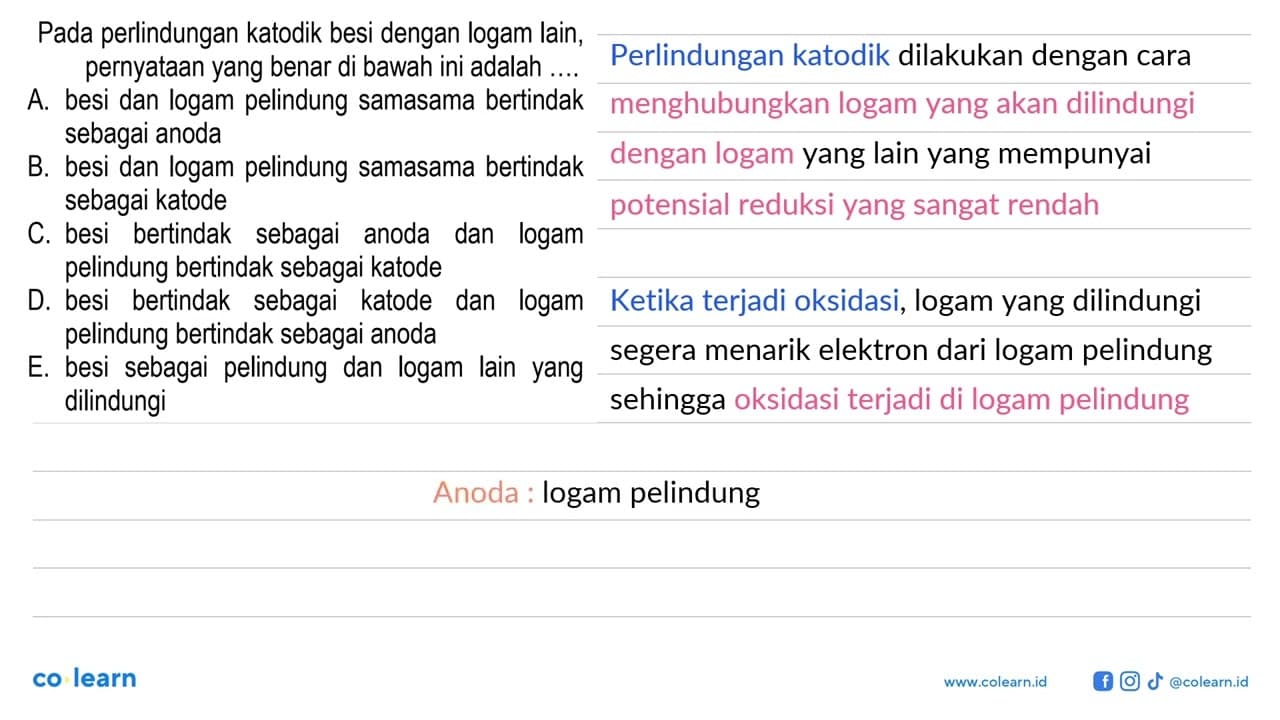 Pada perlindungan katodik besi dengan logam lain,