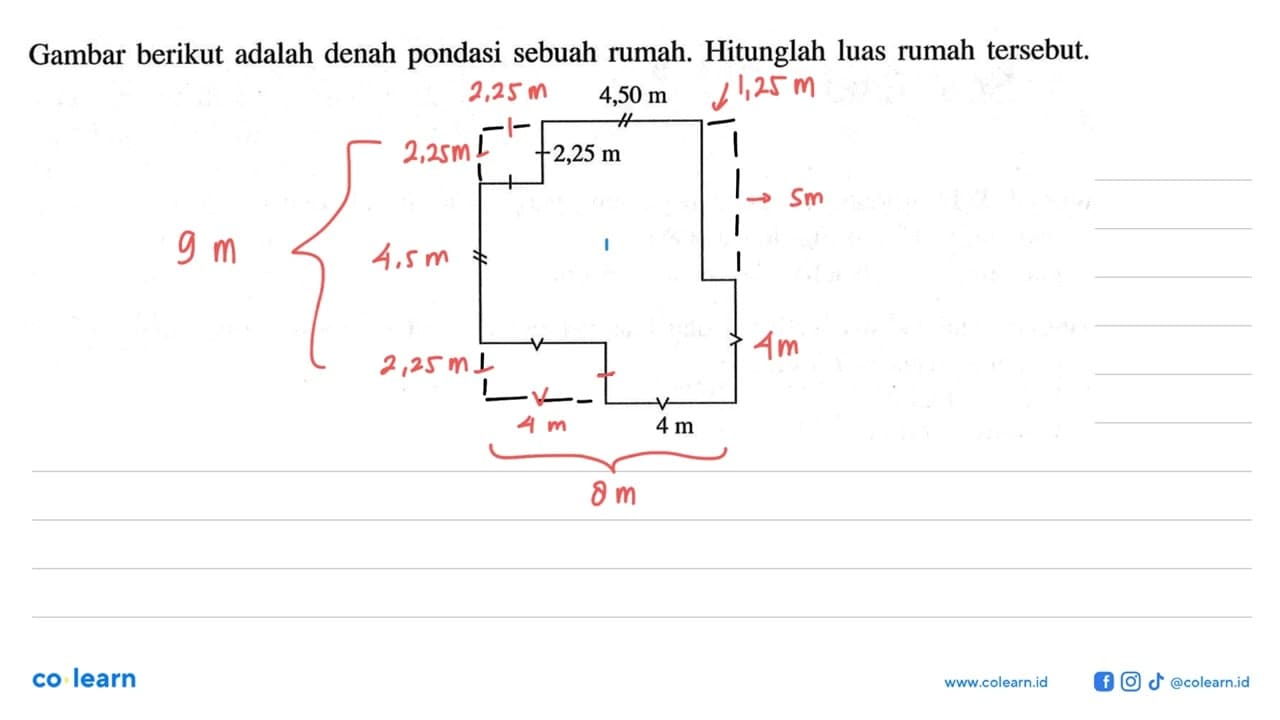 Gambar berikut adalah denah pondasi sebuah rumah. Hitunglah