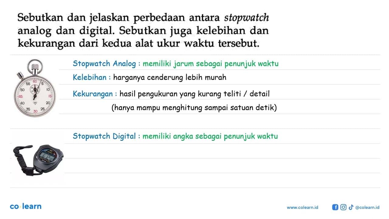 Sebutkan dan jelaskan perbedaan antara stopwatch analog dan