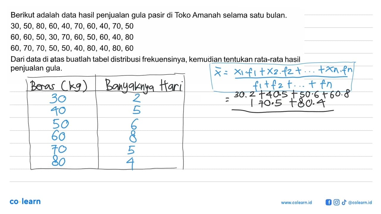 Berikut adalah data hasil penjualan gula pasir di Toko