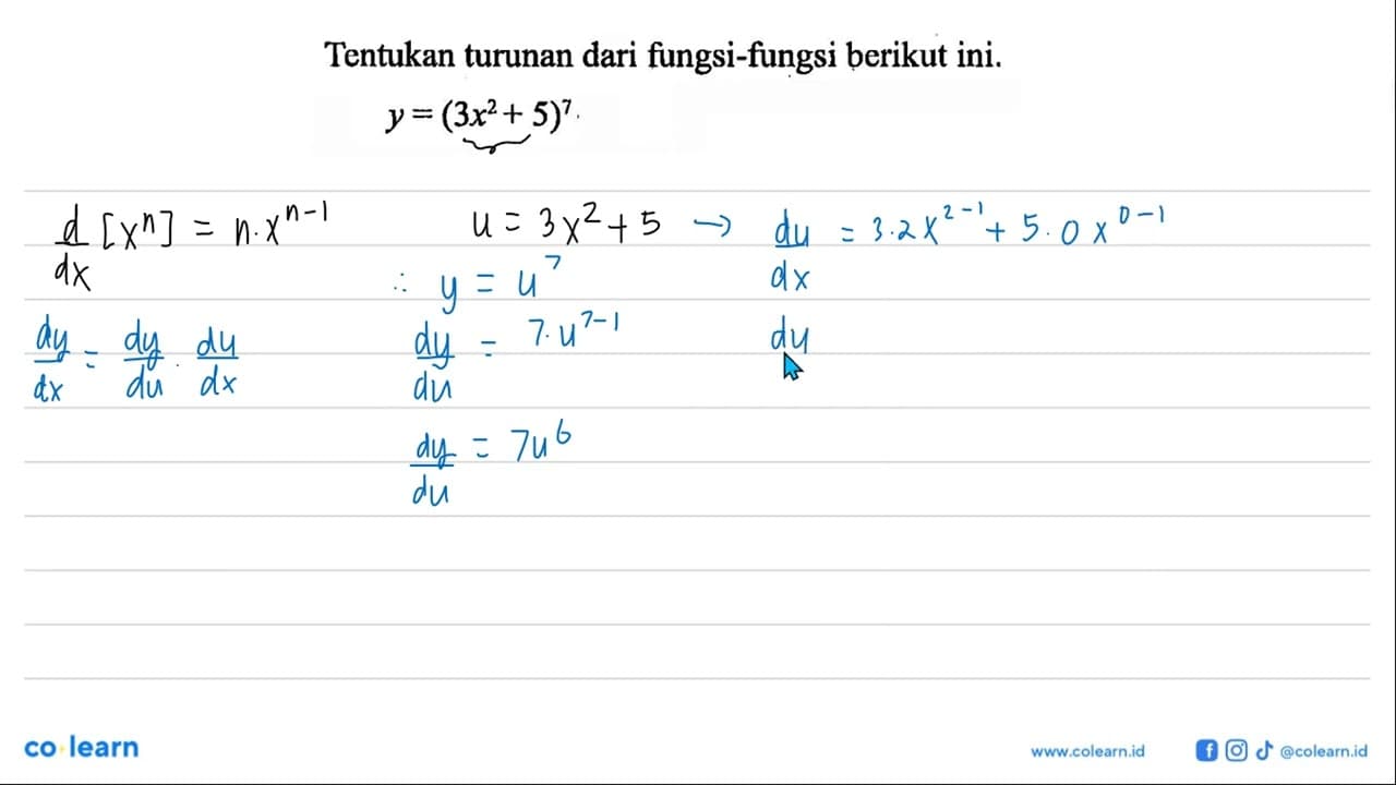 Tentukan turunan dari fungsi-fungsi berikut ini.