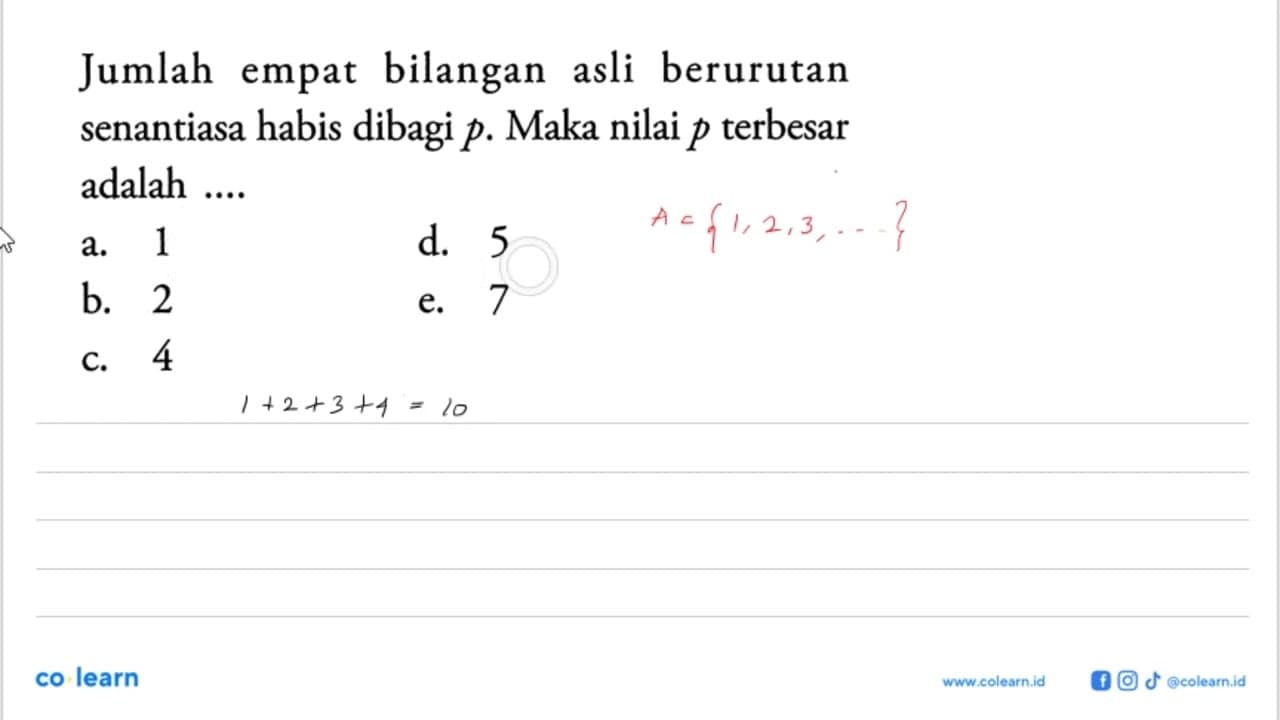 Jumlah empat bilangan asli berurutan senantiasa habis