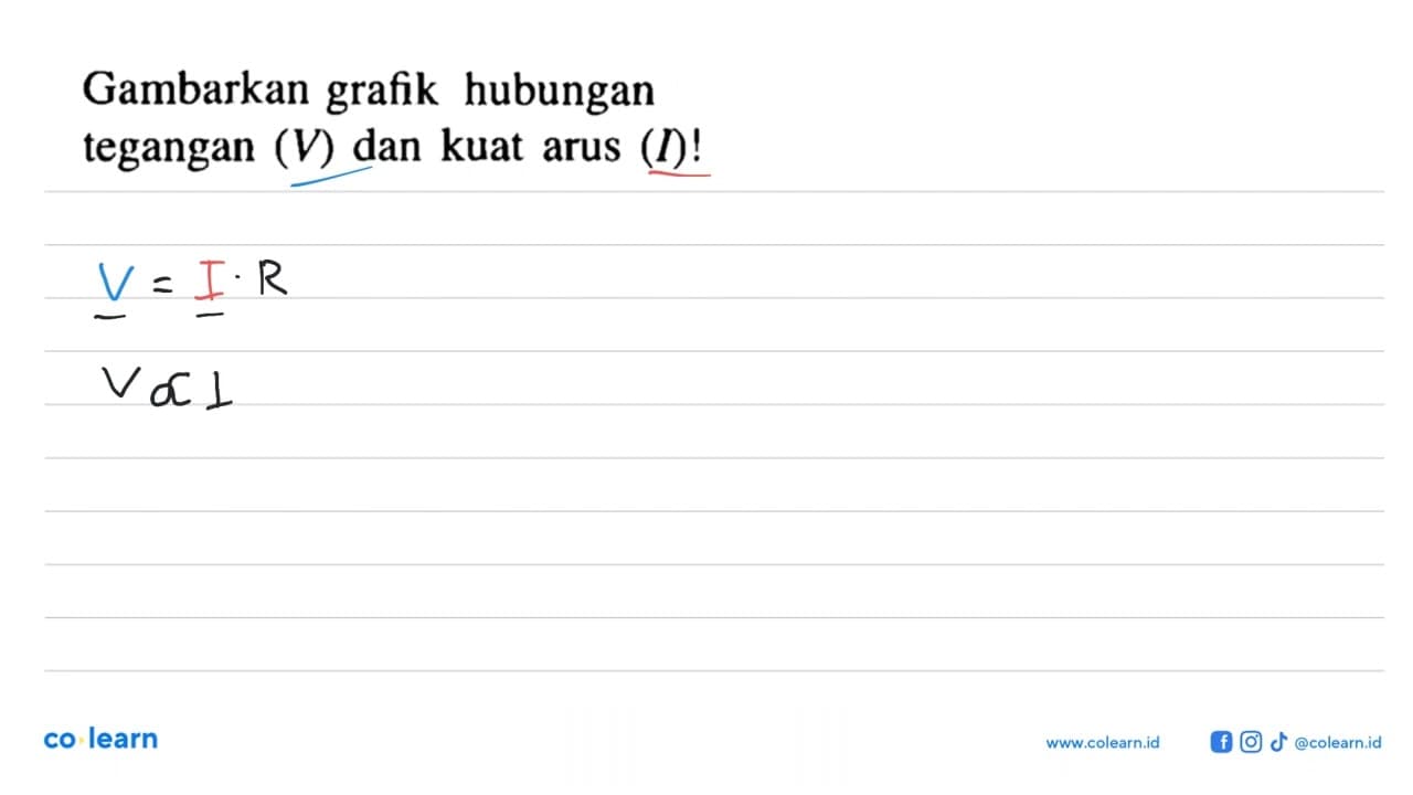 Gambarkan grafik hubungan tegangan (V) dan kuat arus (I)!