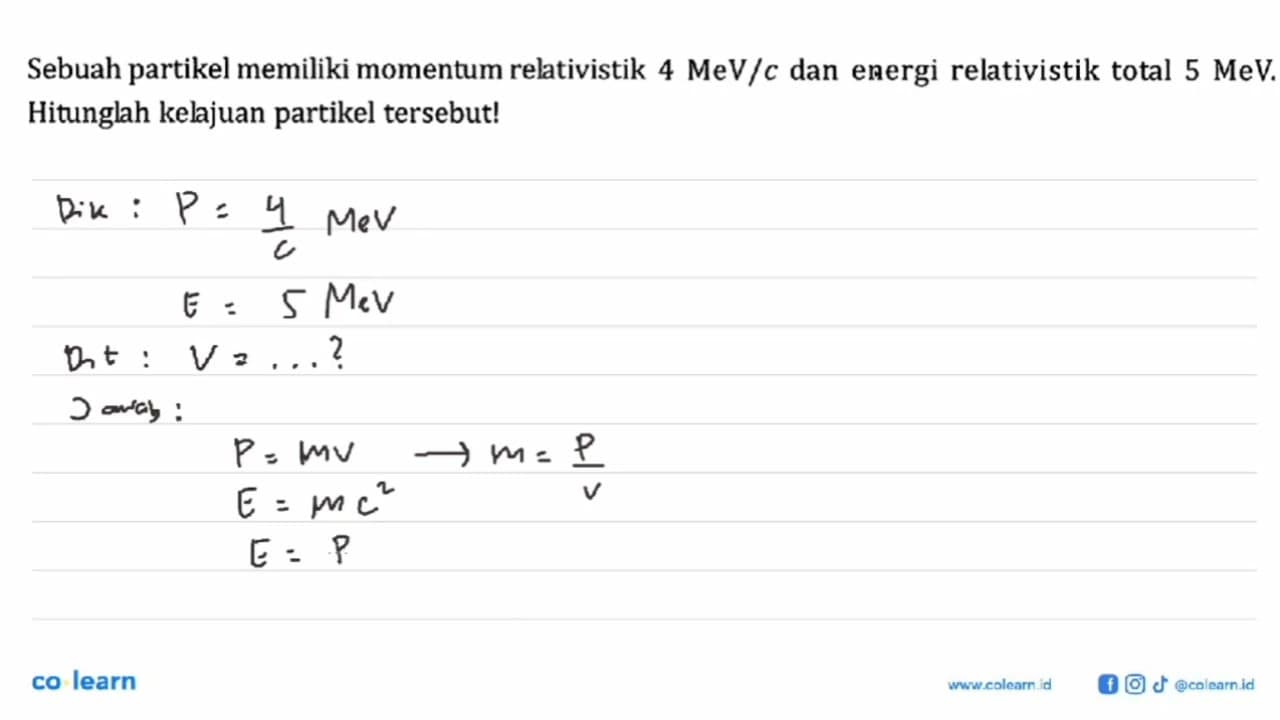 Sebuah partikel memiliki momentum relativistik 4 MeV/c dan