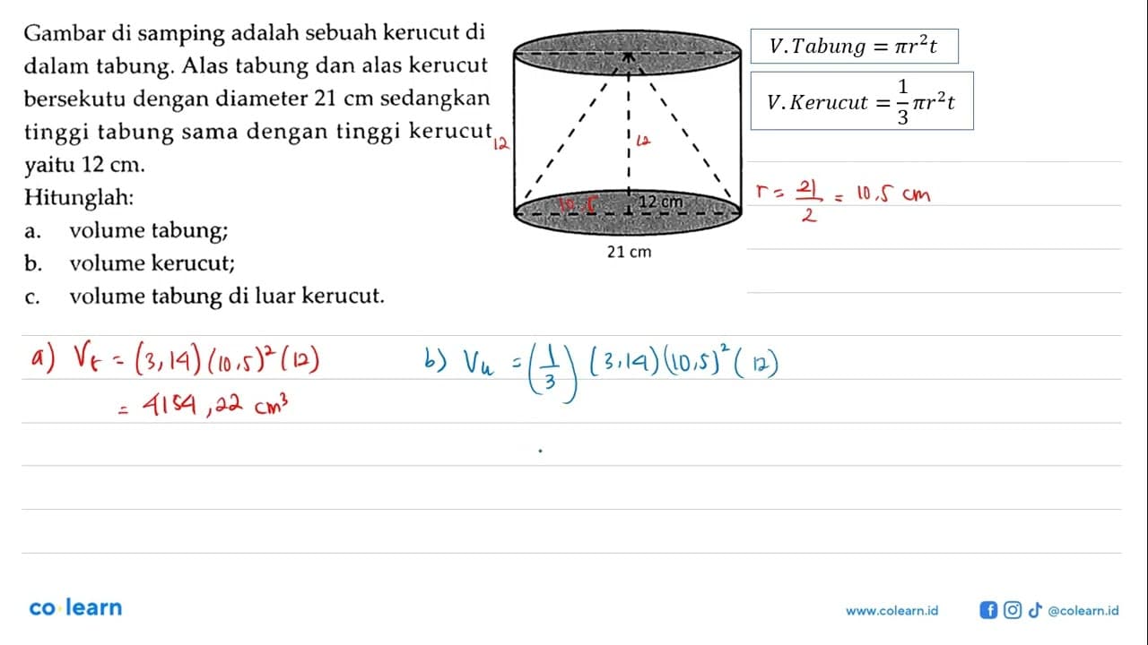 Gambar di samping adalah sebuah kerucut di dalam tabung.