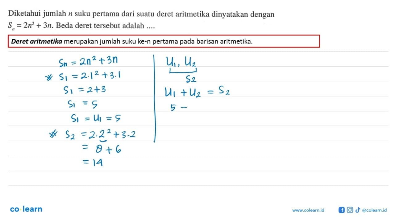 Diketahui jumlah n suku pertama dari suatu deret aritmetika