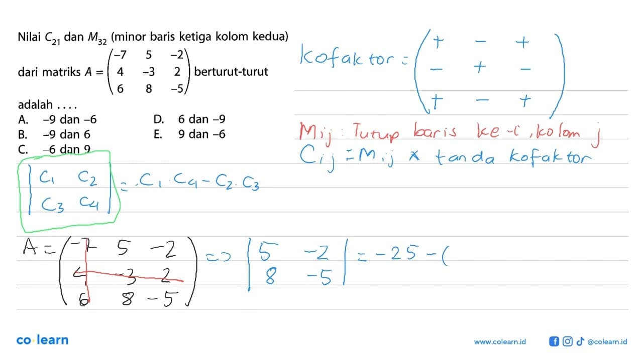 Nilai C21 dan M32 (minor baris ketiga kolom kedua) dari