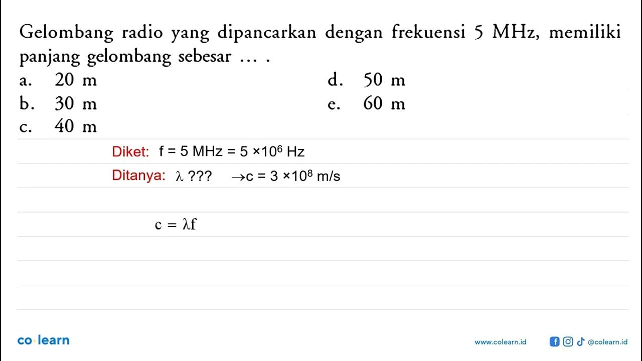 Gelombang radio yang dipancarkan dengan frekuensi 5 MHz,