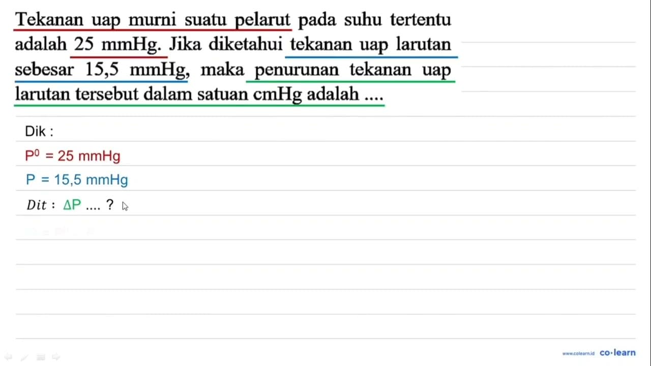 Tekanan uap murni suatu pelarut pada suhu tertentu adalah