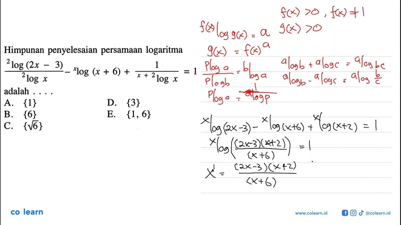 Himpunan penyelesaian persamaan logaritma 2 log (2x