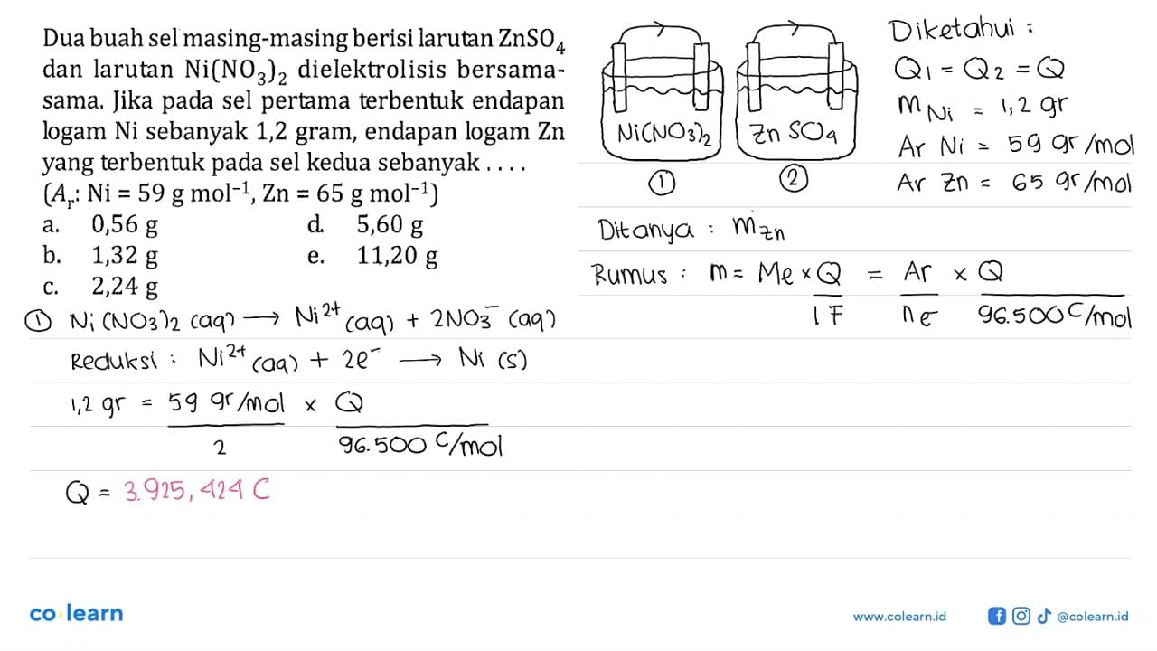 Dua buah sel masing-masing berisi larutan ZnSO4 dan larutan