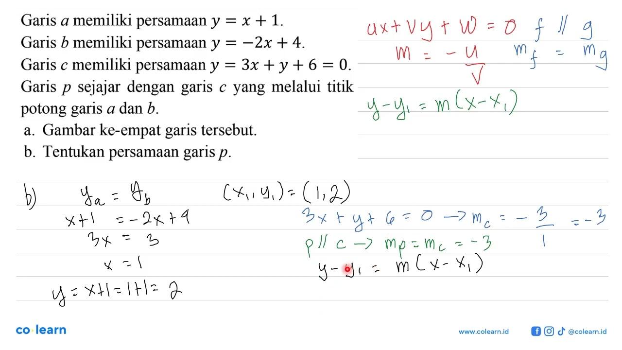 Garis a memiliki persamaan y = x + 1. Garis b memiliki