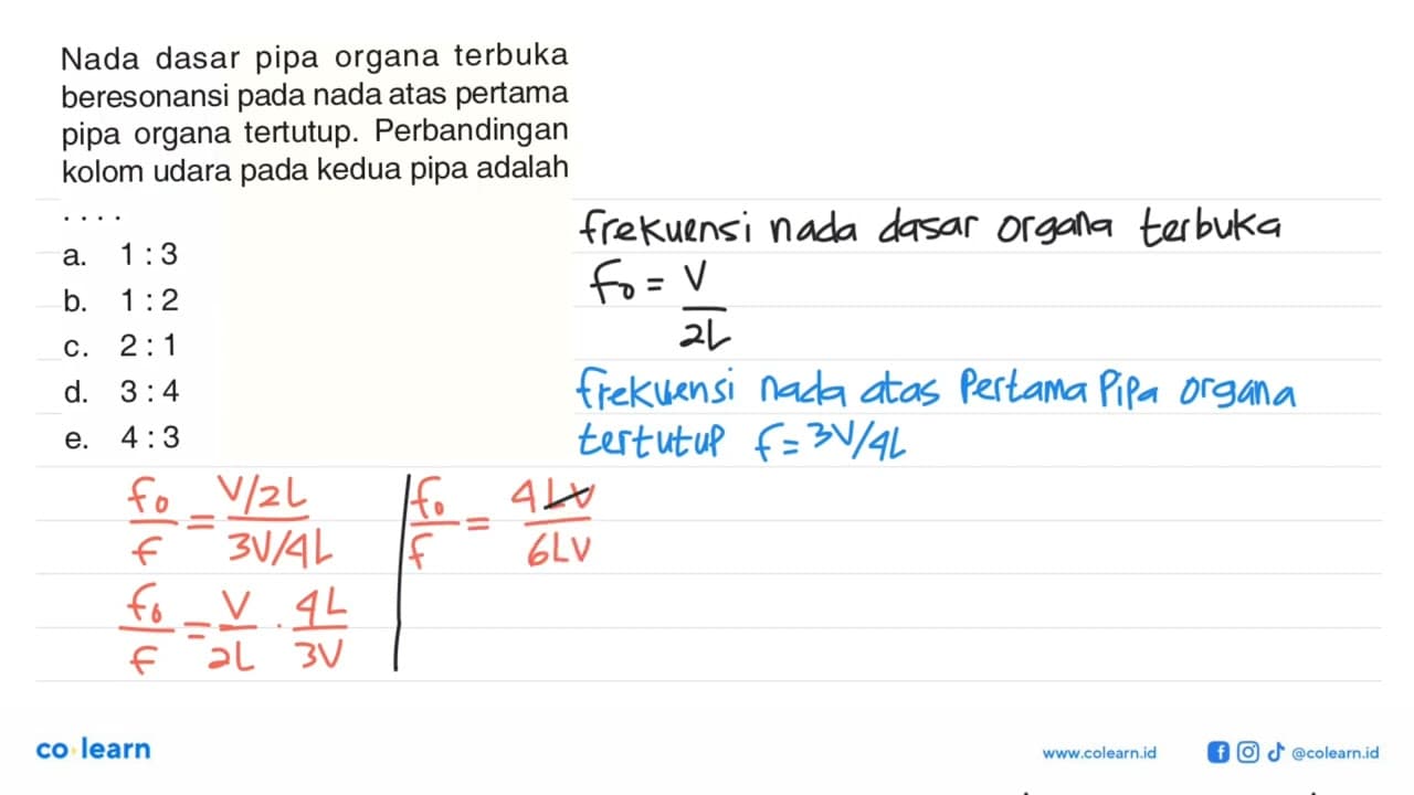 Nada dasar pipa organa terbuka beresonansi pada nada atas