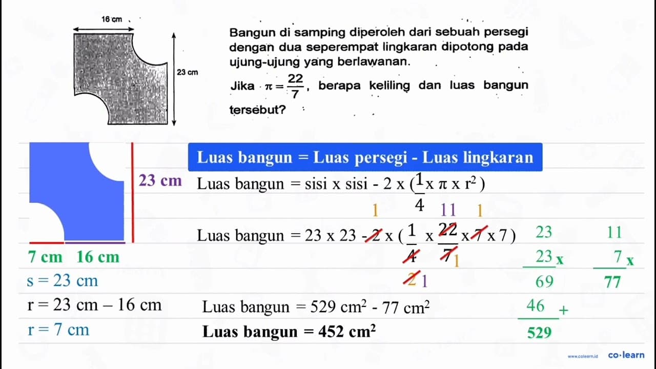 16 cm 23 cm Bangun di samping diperoleh dari sebuah persegi